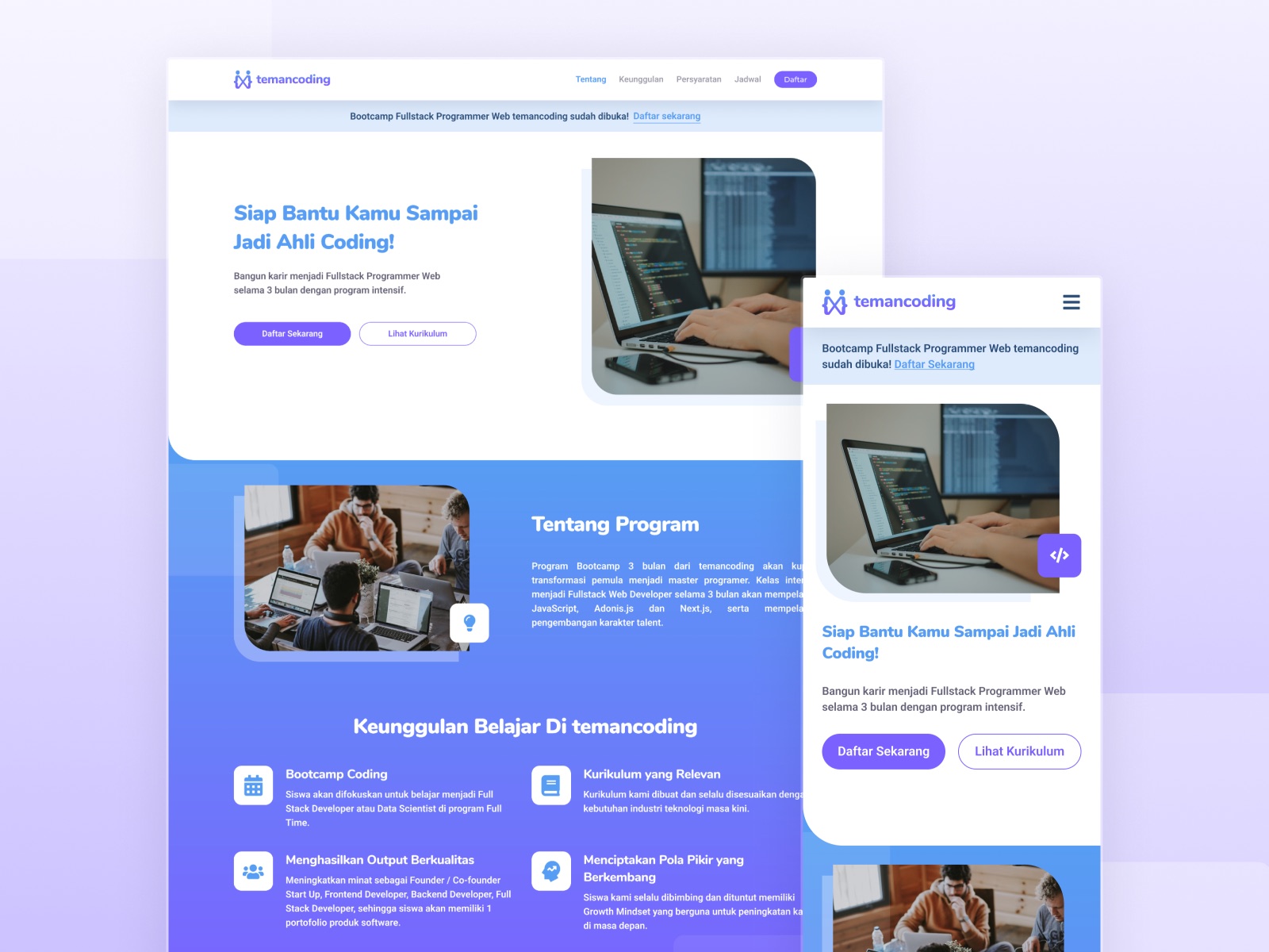 temancoding Landing Page interface